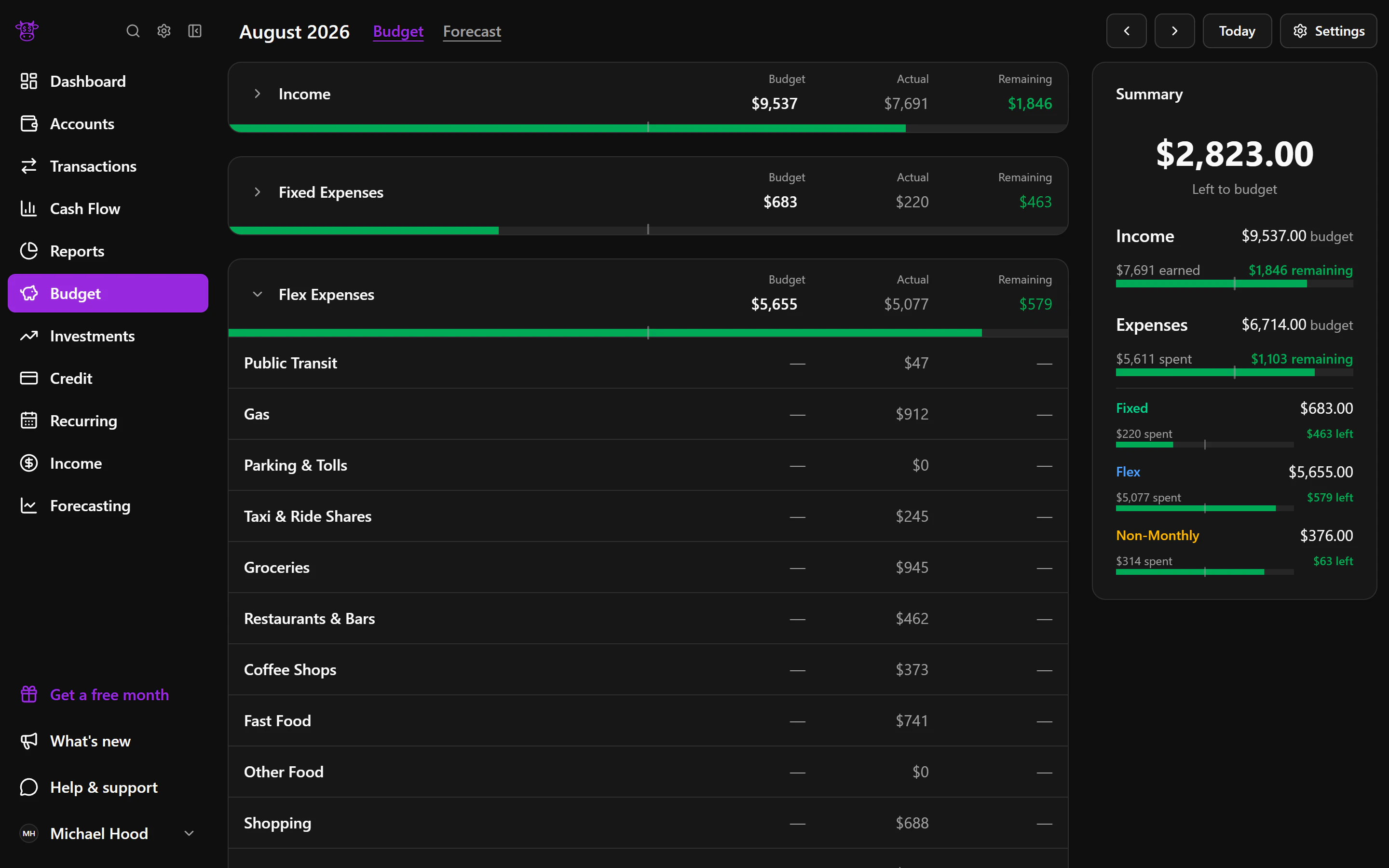 An anonymized Moo Money screenshot showing keep everyday spending simple