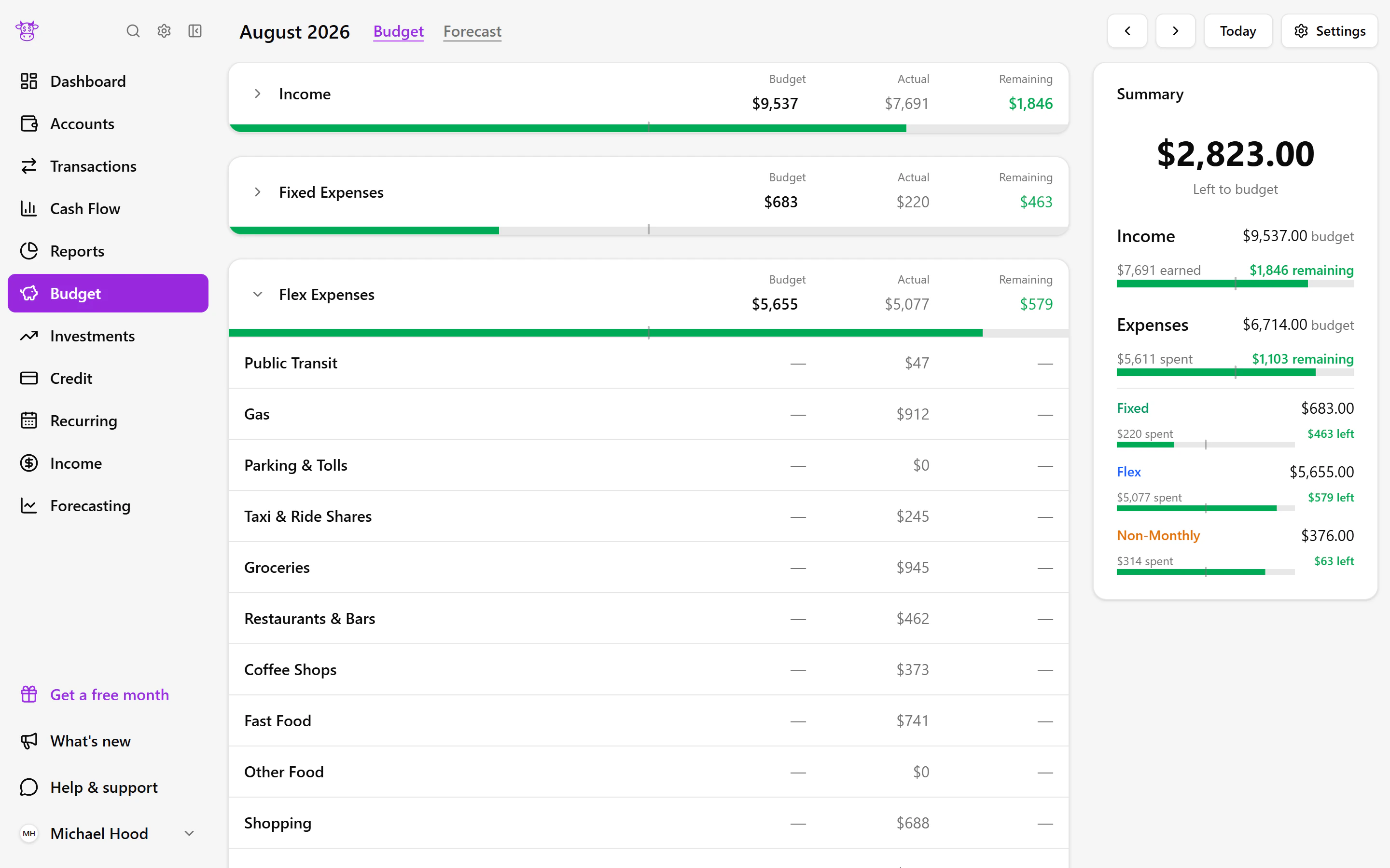 An anonymized Moo Money screenshot showing keep everyday spending simple