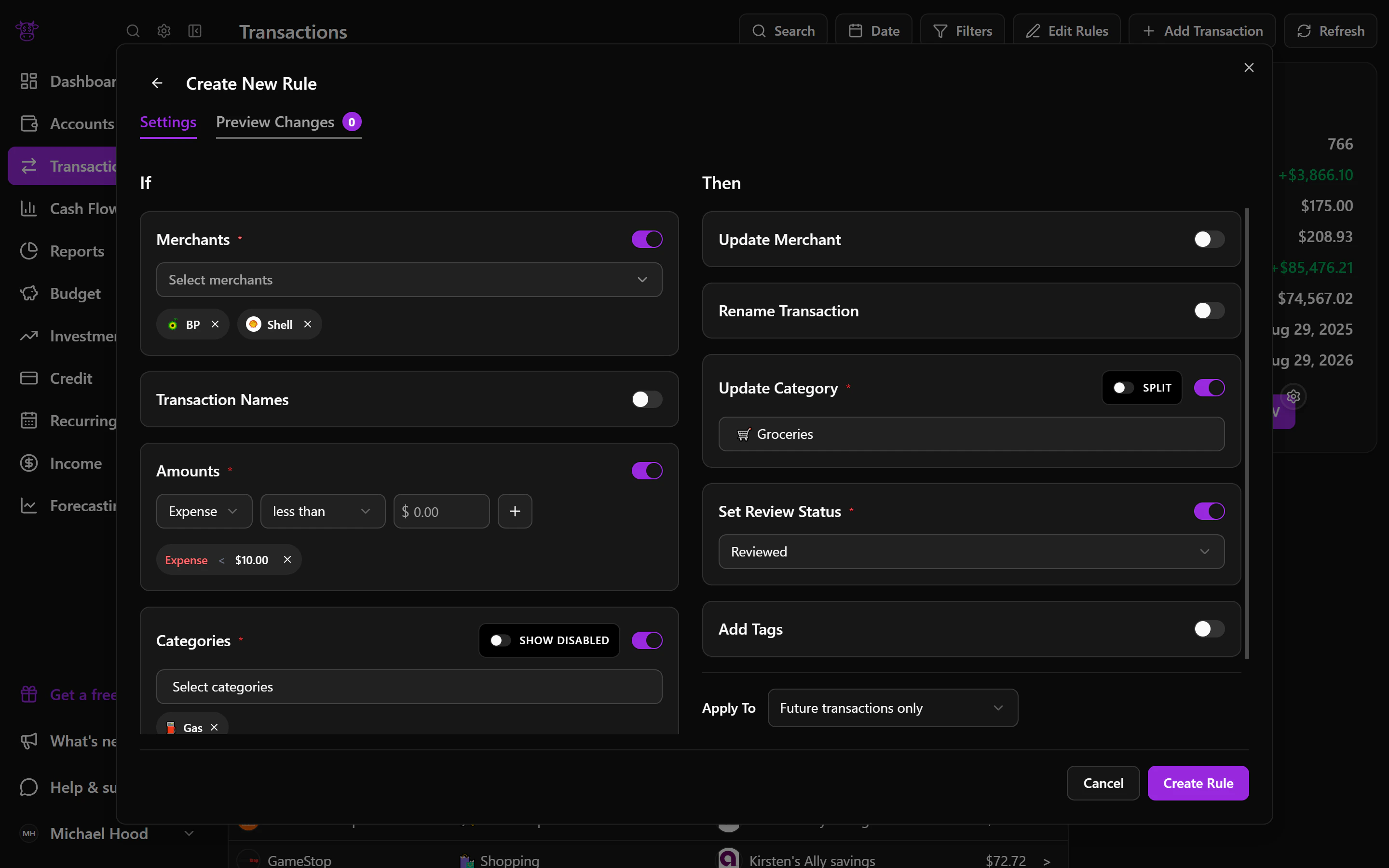An anonymized Moo Money screenshot showing make spending categories work for you