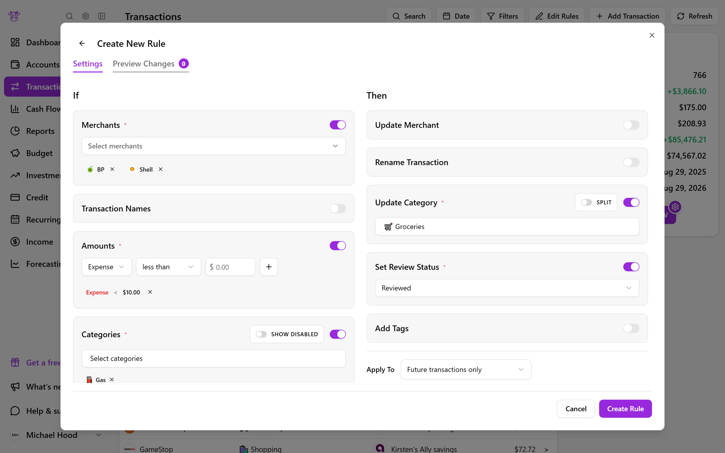 An anonymized Moo Money screenshot showing make spending categories work for you